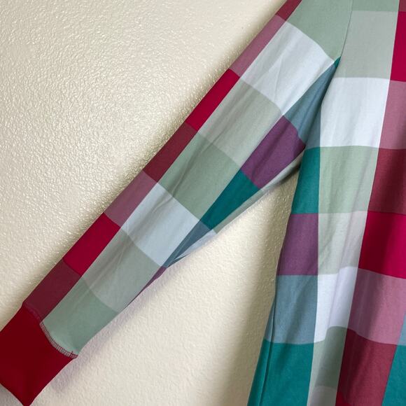 Kate Spade Henley Long Sleeve Pajama Top Small Check Button Pink Multi Cotton - Picture 6 of 13